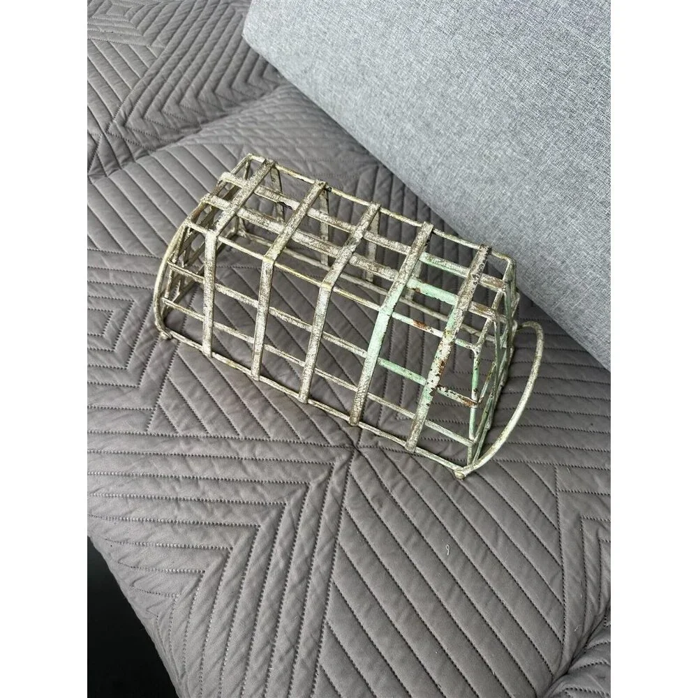 Metal Strap Basket Storage Centerpiece Planter Display Gold Verdigris 2 Handle